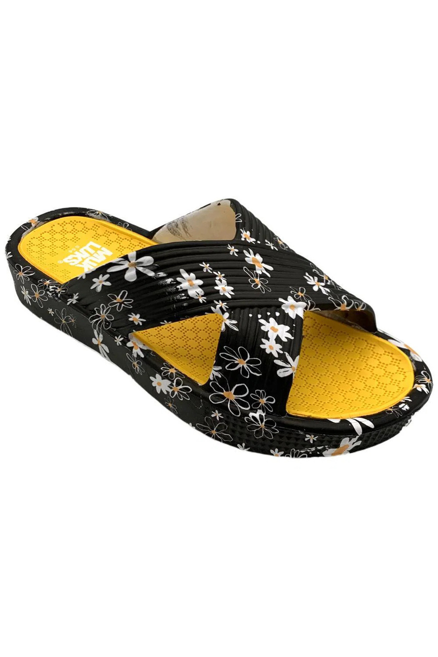 Muk Luks Women's Spa Day Slip-On Slide Sandal Black Floral -